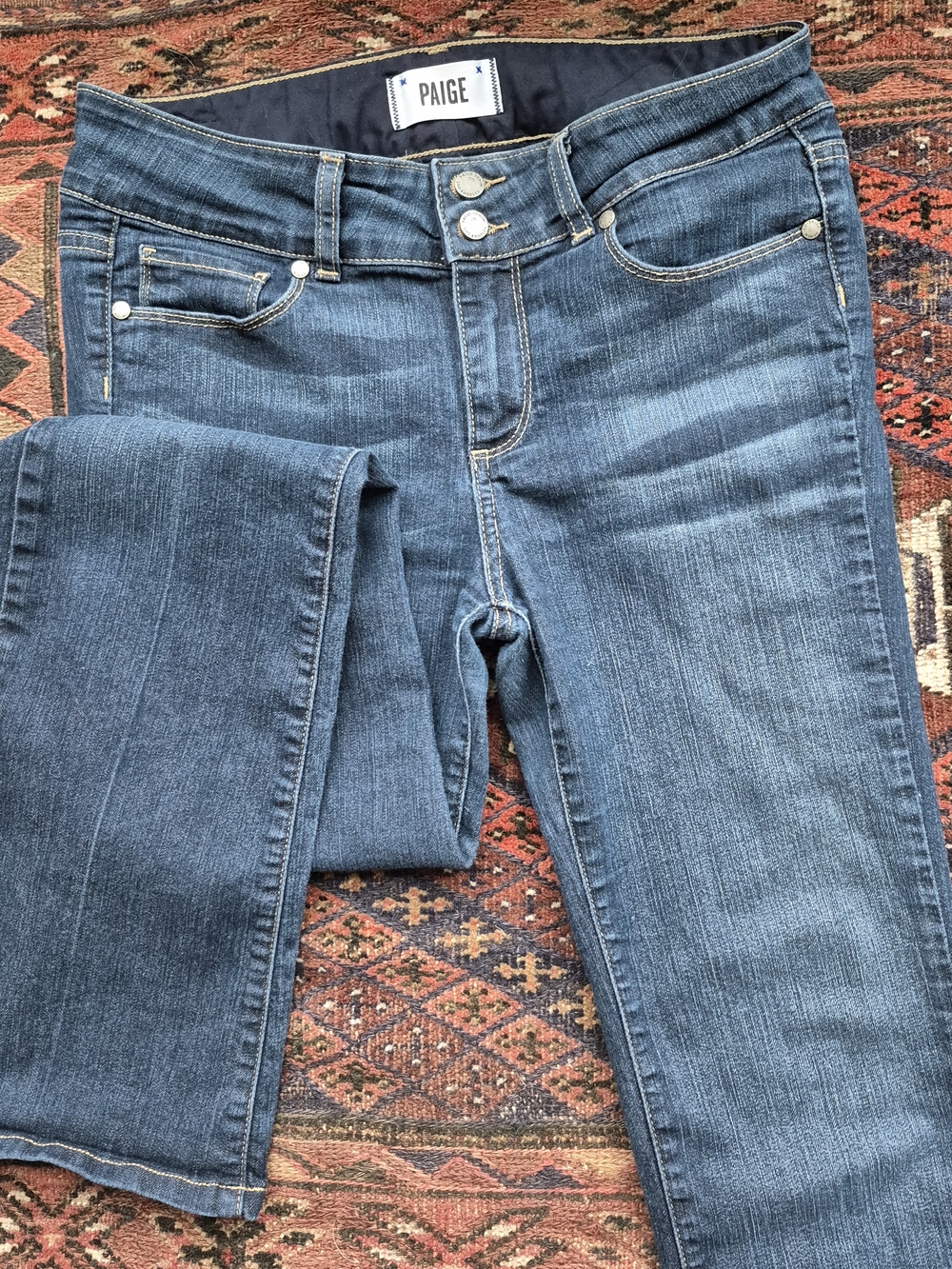 PAIGE Women's Blue Mid-Rise Hidden Boitcut Jeans